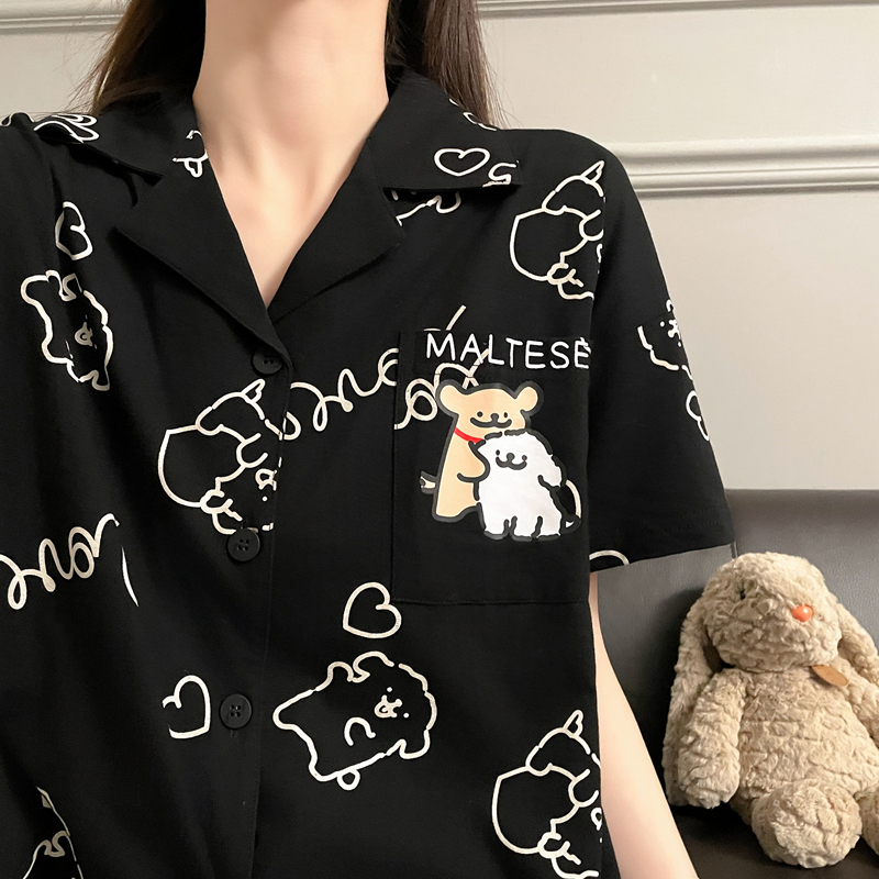 纯棉线条小狗卡通情侣夏季睡衣