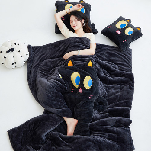 加厚加绒仿兔毛绒抱枕被子两用