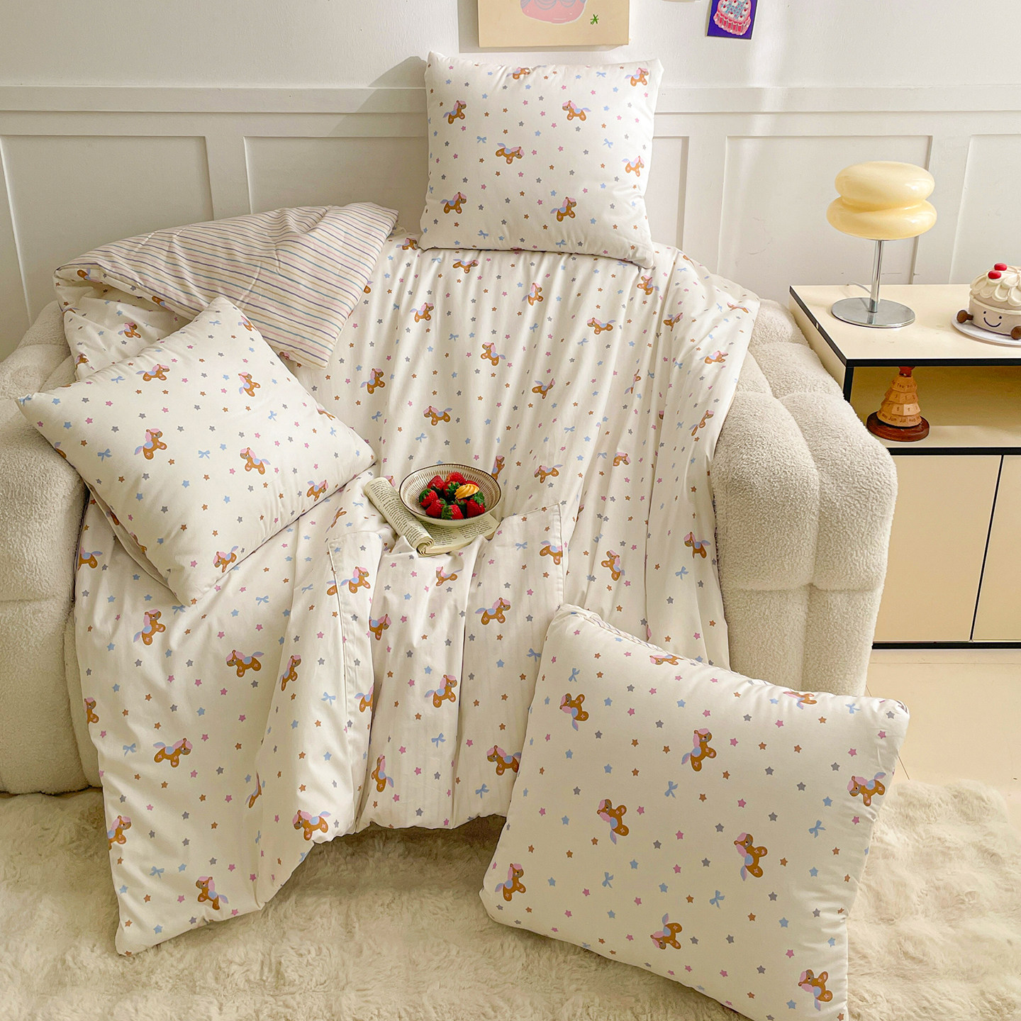 多功能折叠全棉口袋抱枕被子两用办公室午睡毯二合一车载纯棉靠垫