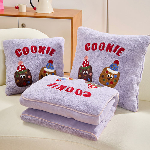 折叠加厚卡通抱枕被子两用车载靠垫沙发盖毯午休二合一双面绒新款