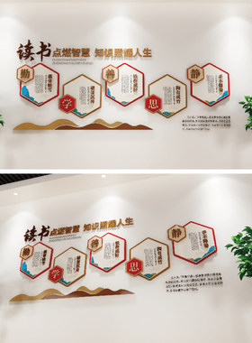 阅览室文化墙源文件，图书阅读室文化墙源文件，勤学善思明辨是非
