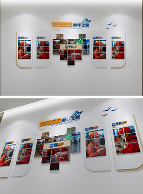 社区风采文化墙源文件/照片文化墙素材/12366青年之家风采墙