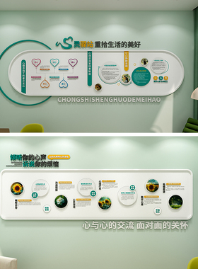 心理咨询设计素材，社区心理咨询室文化墙素材，心灵驿站重拾美好