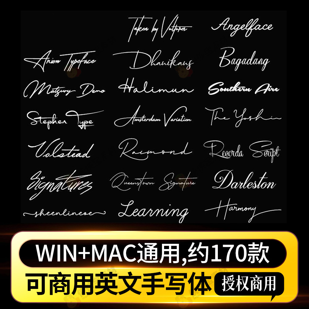 飘逸手写英文字体包纤细连笔ps婚礼海报贺卡签名logo设计素材字库