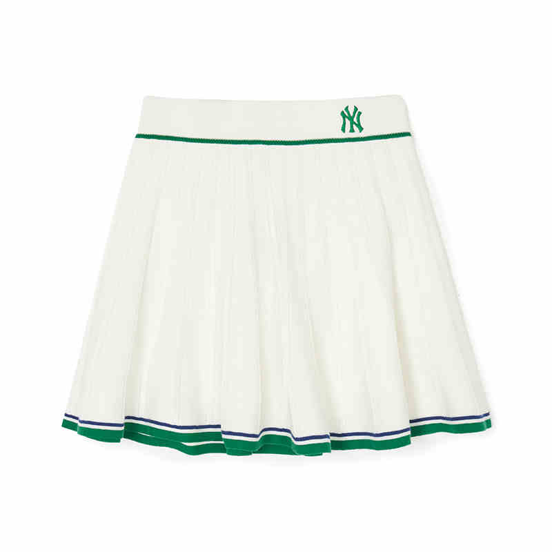 MLB半身裙春夏款学院风A字裙子NY小标女子针织百褶短裙3FSKV0343