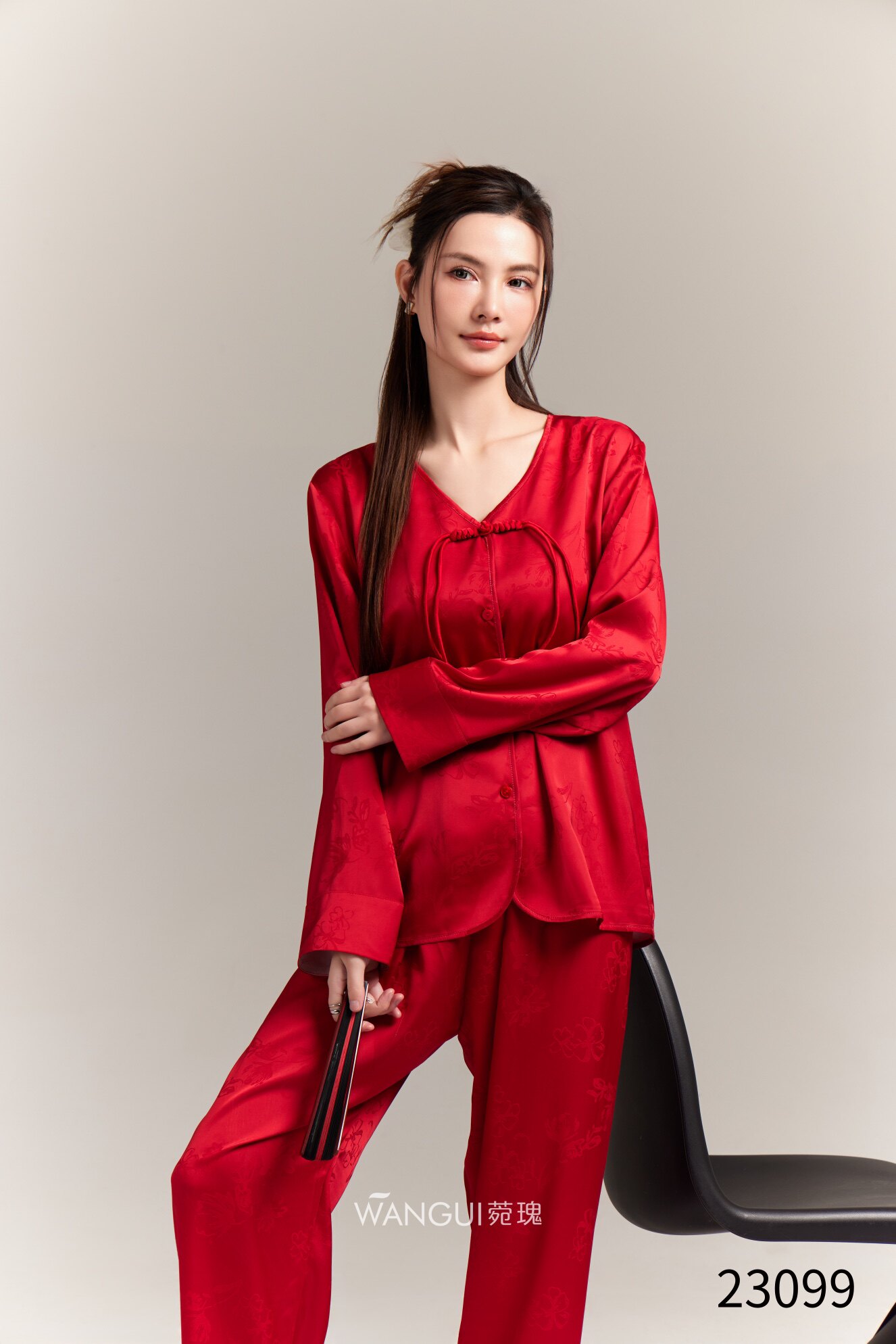 菀瑰睡衣女仿真丝冰雪丝丝绸纯欲风长袖长裤性感高级感家居服套装