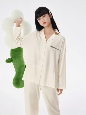 特价清版亲嘴猫纯棉女士睡衣春秋款棉质长袖月子家居服套装可外穿