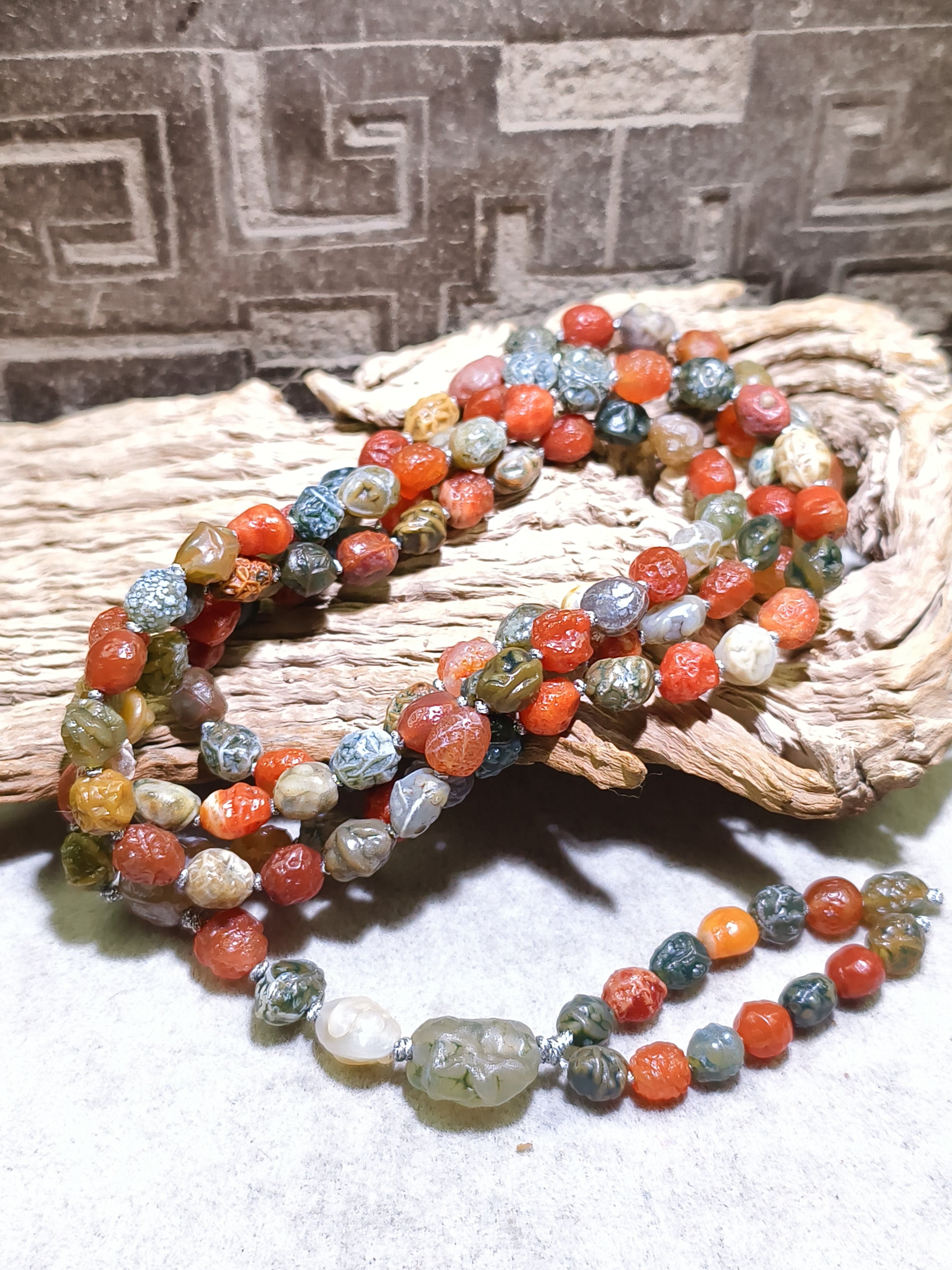 阿拉善玛瑙纯天然筋脉石108手串佛珠