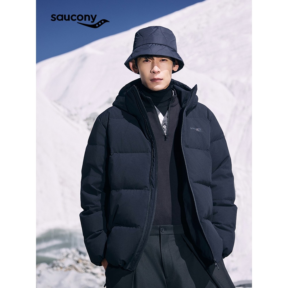 Saucony索康尼冬季男子中长款羽绒服户外运动保暖防风时尚外套