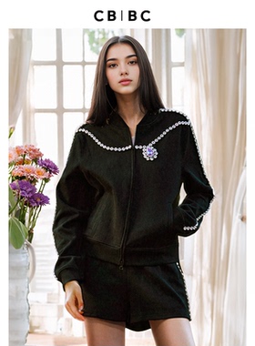 左岸潇同款Christopher Bu女士秋季钻饰拉链卫衣外套短裤时尚套装