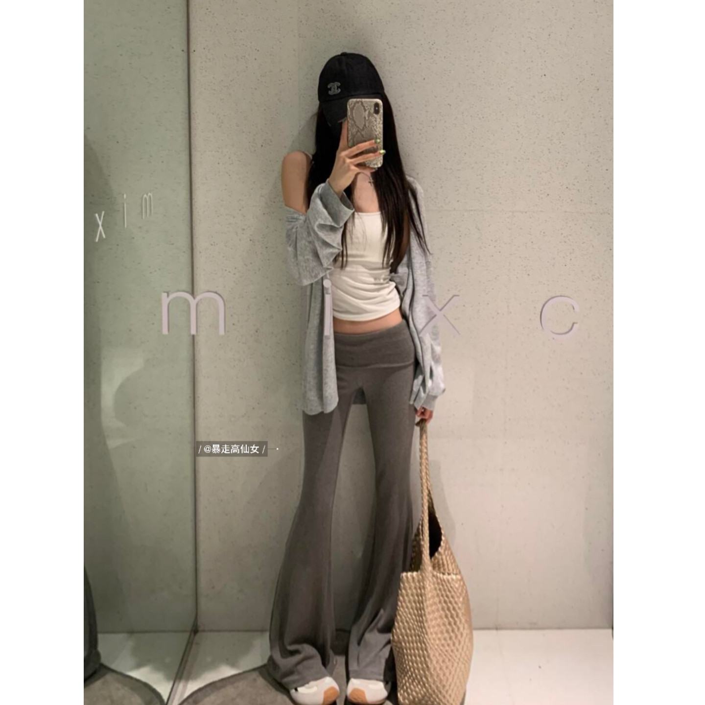 暴走高仙女高个子加长云朵面膜翻腰弹力低腰显瘦休闲微喇裤女春 - 实物图