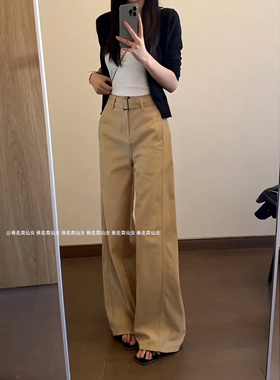 暴走高仙女175高个子加长版卡其色阔腿裤女秋显瘦弯刀休闲拖地