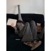 暴走高仙女高个子韩系深灰色横条纹阔腿裤 女175加长慵懒风拖地裤