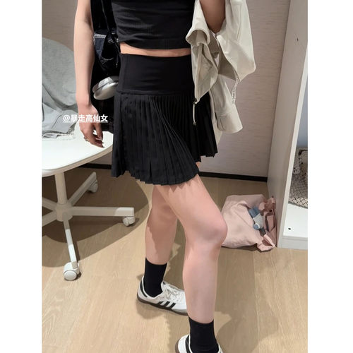 高个子加长百褶裙子黑色半裙弹力