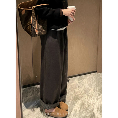 【送运费险】深灰毛呢卷边休闲裤