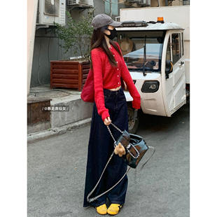 子 加长180阔腿休闲裤 暴走高仙女175高个子深色拖地牛仔裤 女春美式