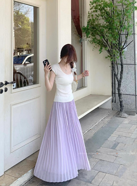 暴走高仙女175高个子加长紫色半身裙女春秋仙气纱裙百搭显瘦裙子