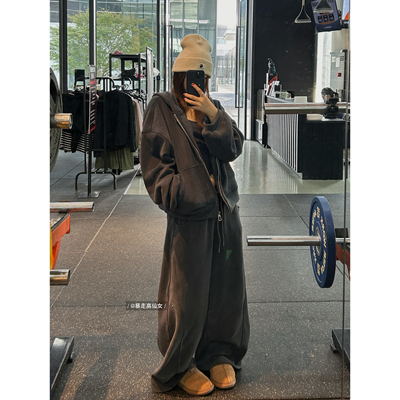 高个子加长奥粒绒连帽卫衣套装