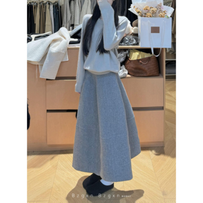 毛呢松紧腰半身裙175高个子加长