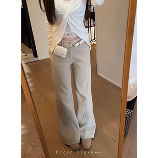 复古微喇叭休闲裤女春季新款直筒高个子加长180高腰显瘦阔腿长裤