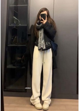 暴走高仙女 秋冬针织软糯垂坠直筒裤高个子显瘦加长175拖地裤长裤