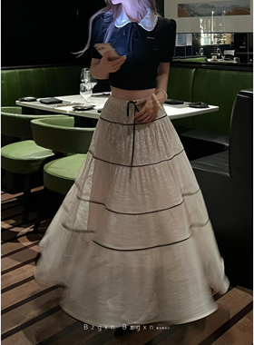 暴走高仙女175高个子女生超长浪漫蕾丝压褶重工半身裙女秋A字长裙