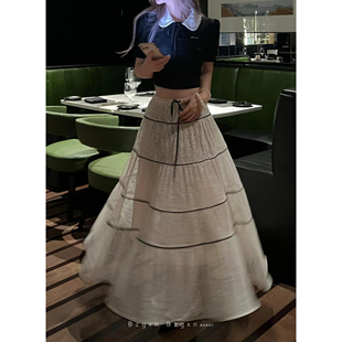 暴走高仙女175高个子女生超长浪漫蕾丝压褶重工半身裙女秋A字长裙