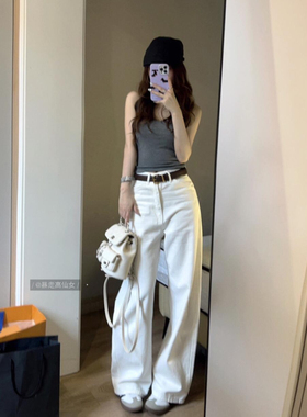 暴走高仙女175高个子加长白色高腰直筒牛仔裤女秋季修身显瘦阔腿