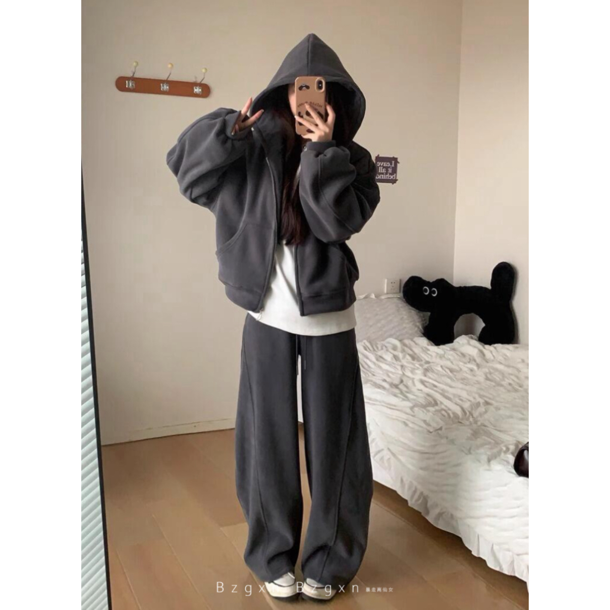 双面奥粒绒连帽卫衣外套长裤套装