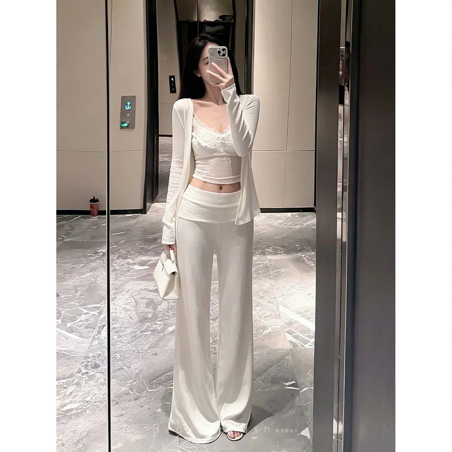 暴走高仙女175高个子休闲白色云朵裤女夏季显瘦加长版拖地微喇裤
