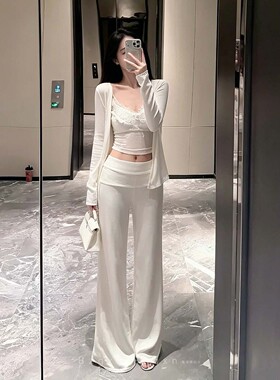 暴走高仙女175高个子休闲白色云朵裤女夏季显瘦加长版拖地微喇裤