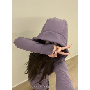 暴走高仙女高个子加长超火连帽卫衣外套女纯色修身长袖瑜伽上衣冬