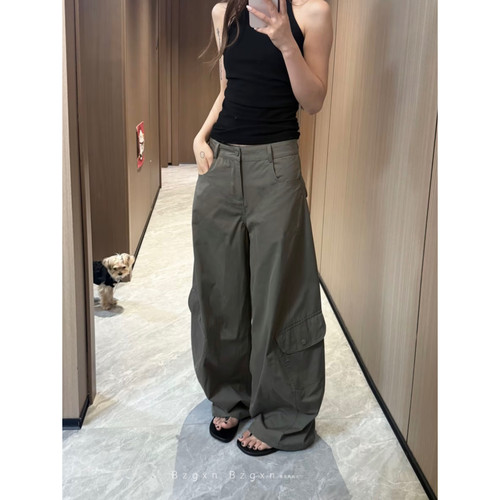 军绿色工装裤春175高个子女生
