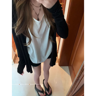 175高个子休闲套装灰色防晒开衫外套女装白色吊带背心秋季180加长