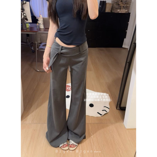 双腰直筒微喇西装裤高个子加长版