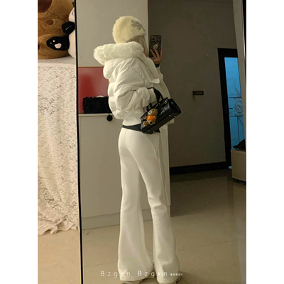 白色加绒喇叭卫裤175高个子加长