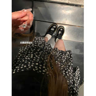 175高个子黑色碎花短裙女春夏高腰a字显瘦半身裙芭蕾风波点蛋糕裙