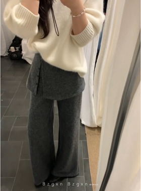 暴走高仙女175高个子加长2025秋冬通勤可拆卸屁帘灰色毛呢微喇女