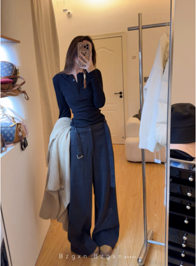 暴走高仙女175高个子加长休闲裤女高腰毛呢秋冬新款直筒宽松裤子