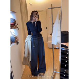 暴走高仙女175高个子加长休闲裤女高腰毛呢秋冬新款直筒宽松裤子
