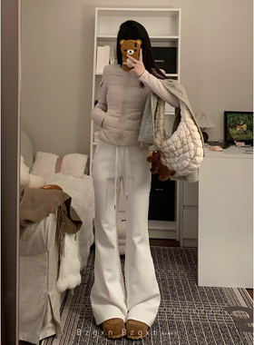暴走高仙女加厚白色加绒微喇卫裤女秋冬175高个子加长拖地休闲裤