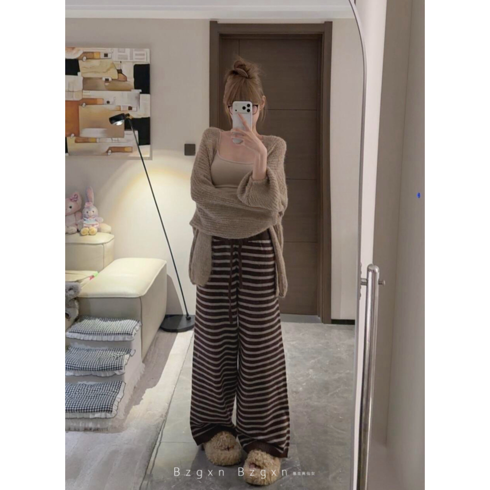 【送运费险】加绒条纹阔腿休闲裤