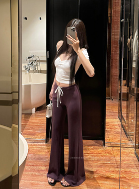 暴走高仙女175高个子加长休闲紫色微喇叭裤女春秋拖地长裤子