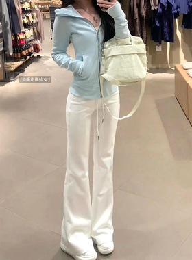 175高个子加长美式白色微喇裤女喇叭裤垂感运动裤瑜伽卫裤休闲裤