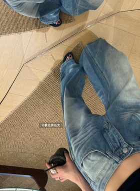 暴走高仙女175高个子加长复古蓝色阔腿牛仔裤子女2025高腰拖地裤