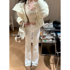 加绒裤子白色加厚加长微喇叭裤175高个子2024新款显瘦拖地马蹄裤