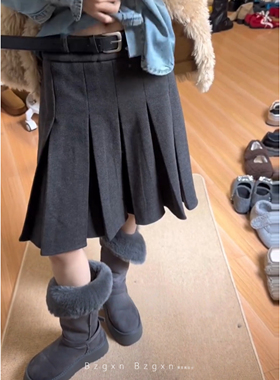 暴走高仙女175高个子加长180灰色毛呢半身裙梨形百褶裙女秋冬中裙
