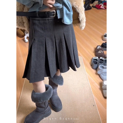 灰色毛呢百褶裙175加长高个子180