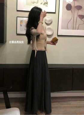 高个子加长175灰色莫代尔半身裙长裙女春慵懒a字裙显瘦大摆裙裙子