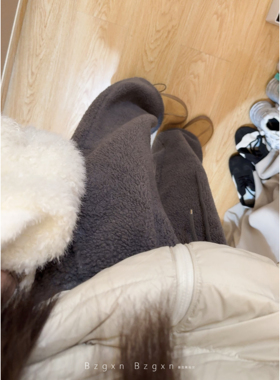 175高个子加长180深灰色摇粒绒运动裤女宽松束脚秋冬2025加绒卫裤